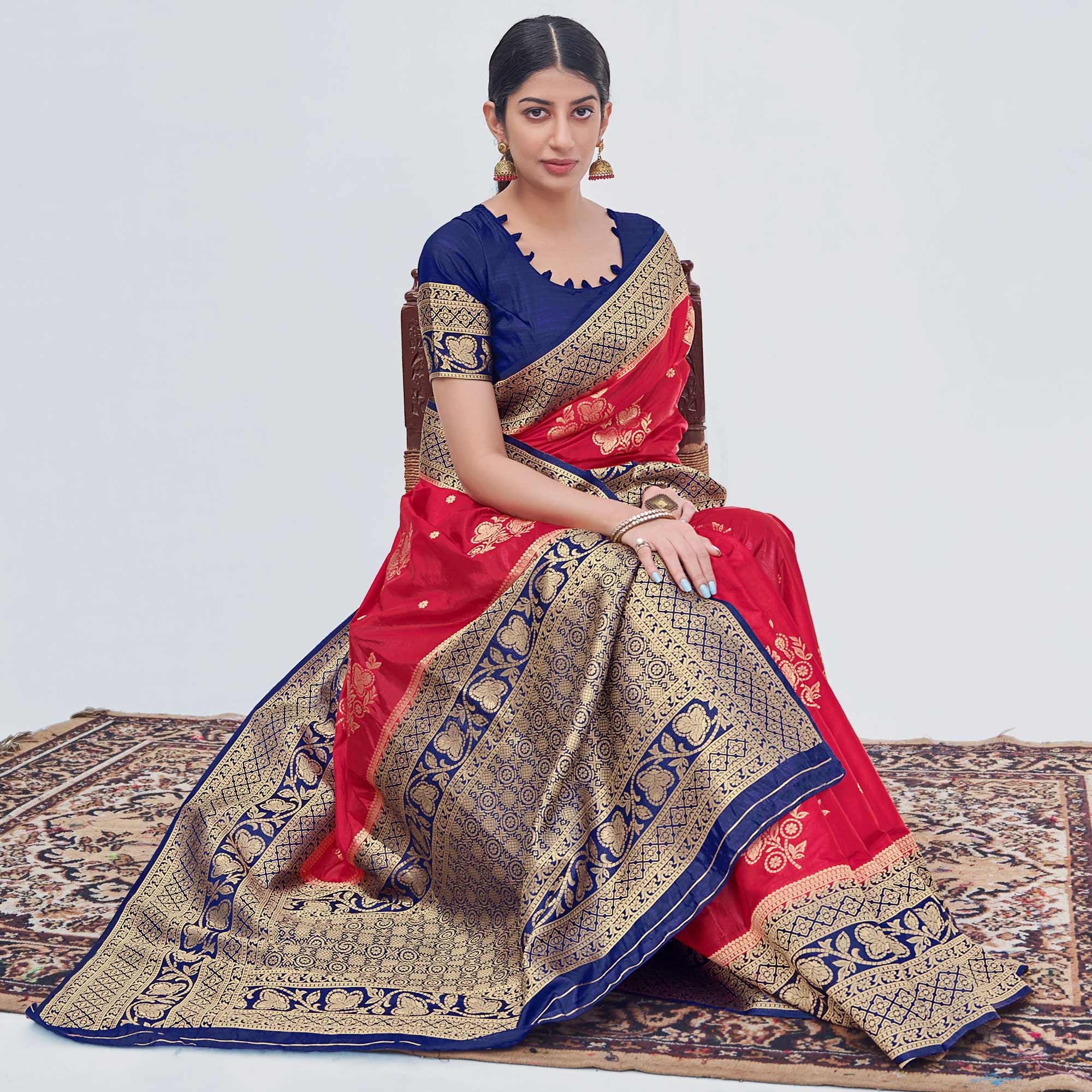 Pink Woven Organza Saree - Peachmode