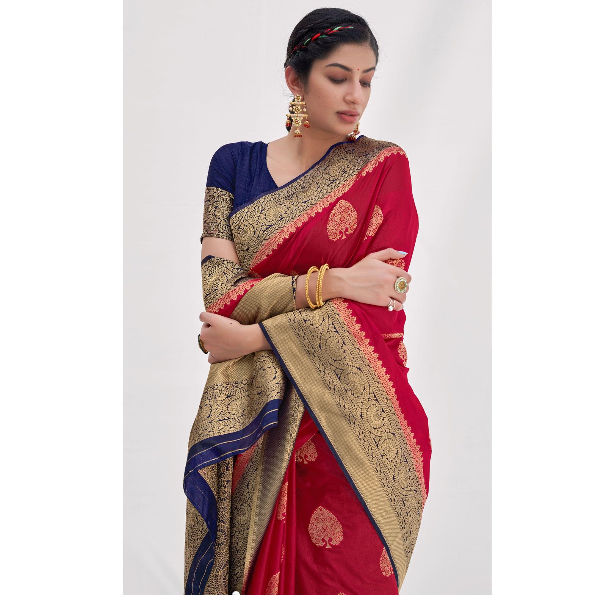 Pink Woven Organza Saree - Peachmode
