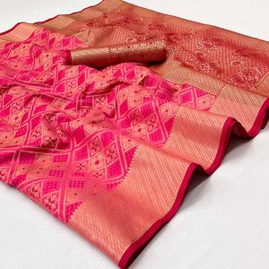 Pink Woven Patola Art Silk Saree - Peachmode
