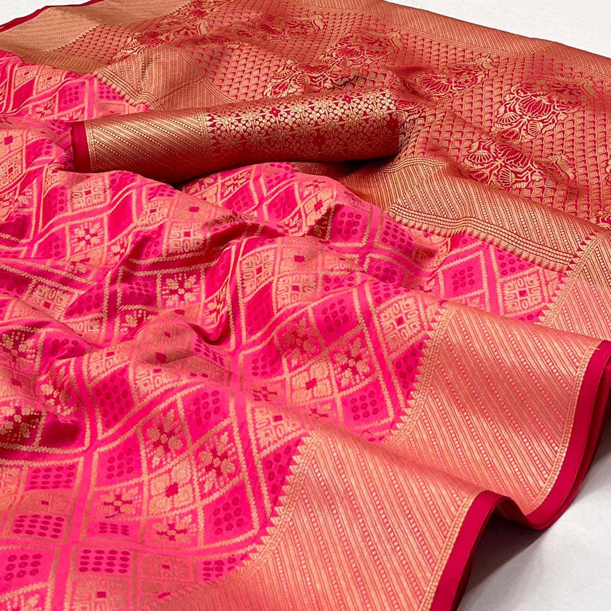 Pink Woven Patola Art Silk Saree - Peachmode