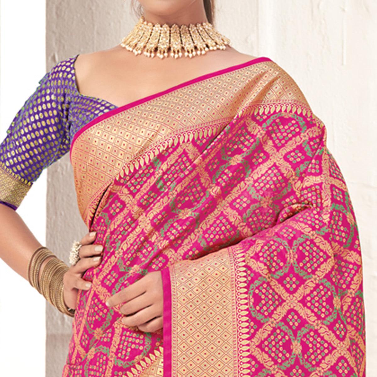 Pink Woven Patola Art Silk Saree - Peachmode