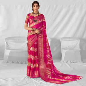Pink Woven-Printed Chanderi Saree - Peachmode