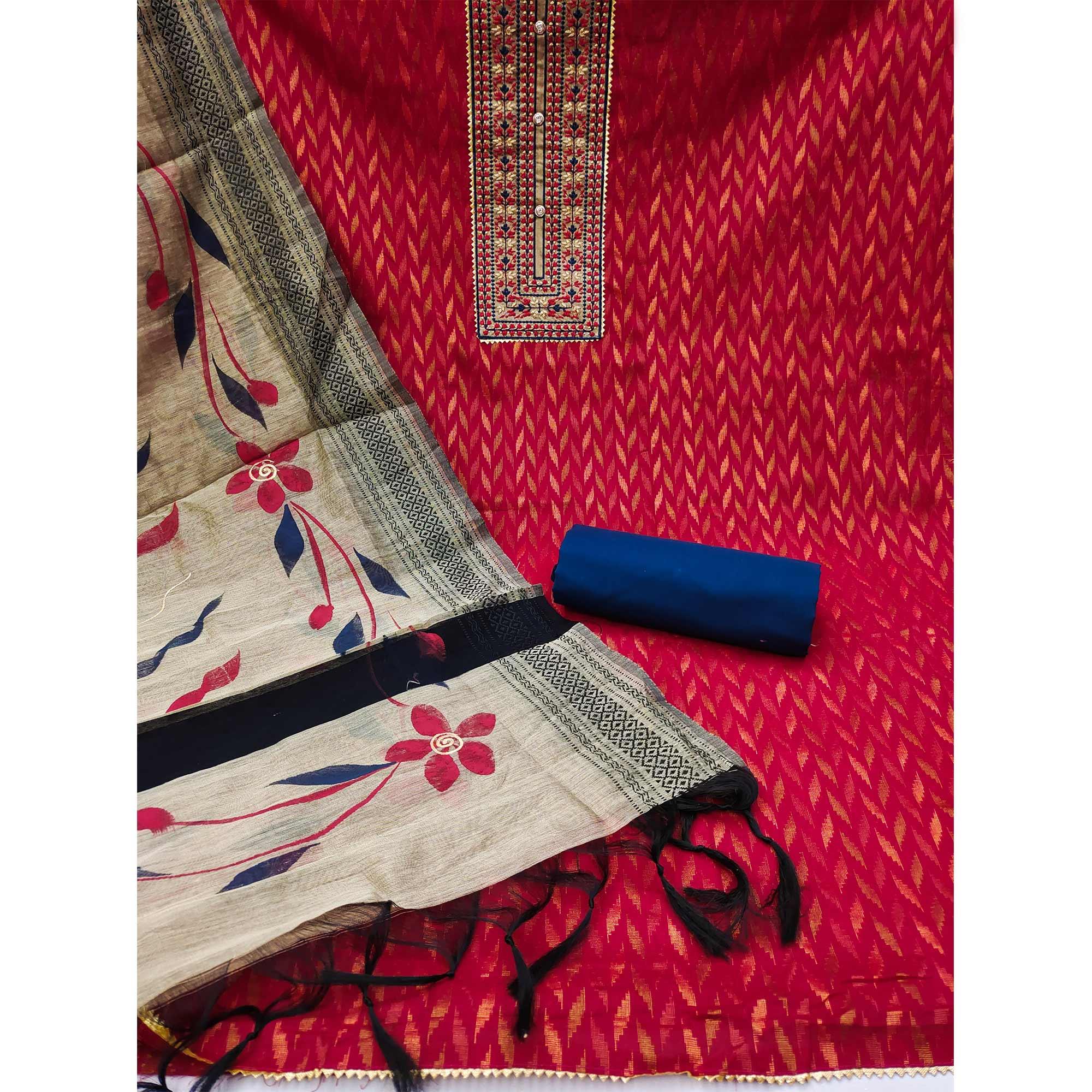 Pink Woven Pure Cotton Dress Material - Peachmode