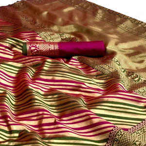 Pink Woven Silk Saree - Peachmode