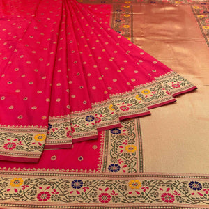 Pink Zari Woven Art Silk Saree - Peachmode