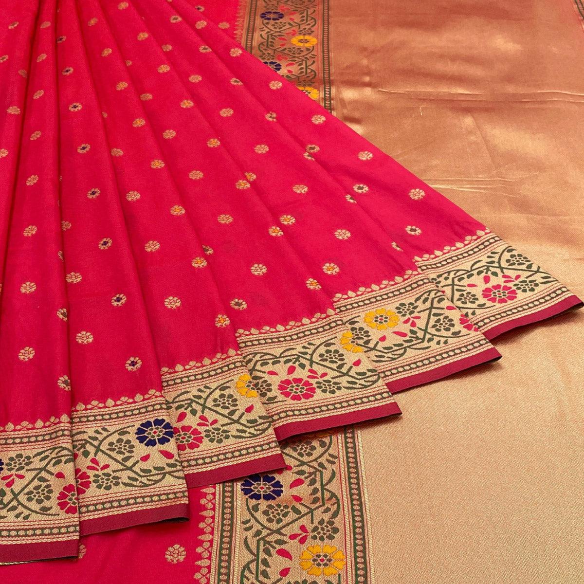 Pink Zari Woven Art Silk Saree - Peachmode