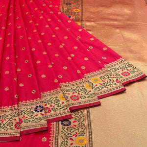 Pink Zari Woven Art Silk Saree - Peachmode
