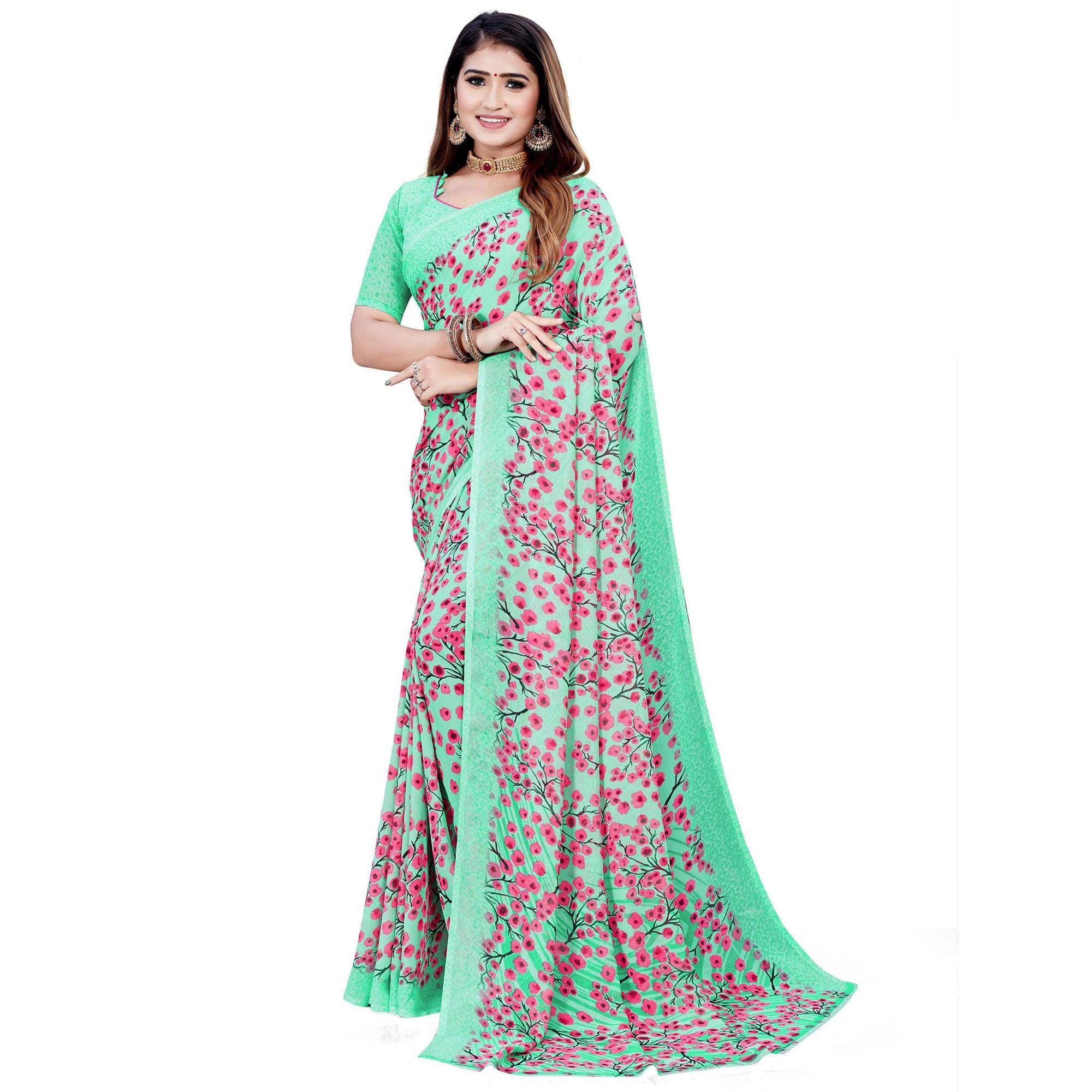 Pista Casual Wear Printed Georgette Saree - Peachmode