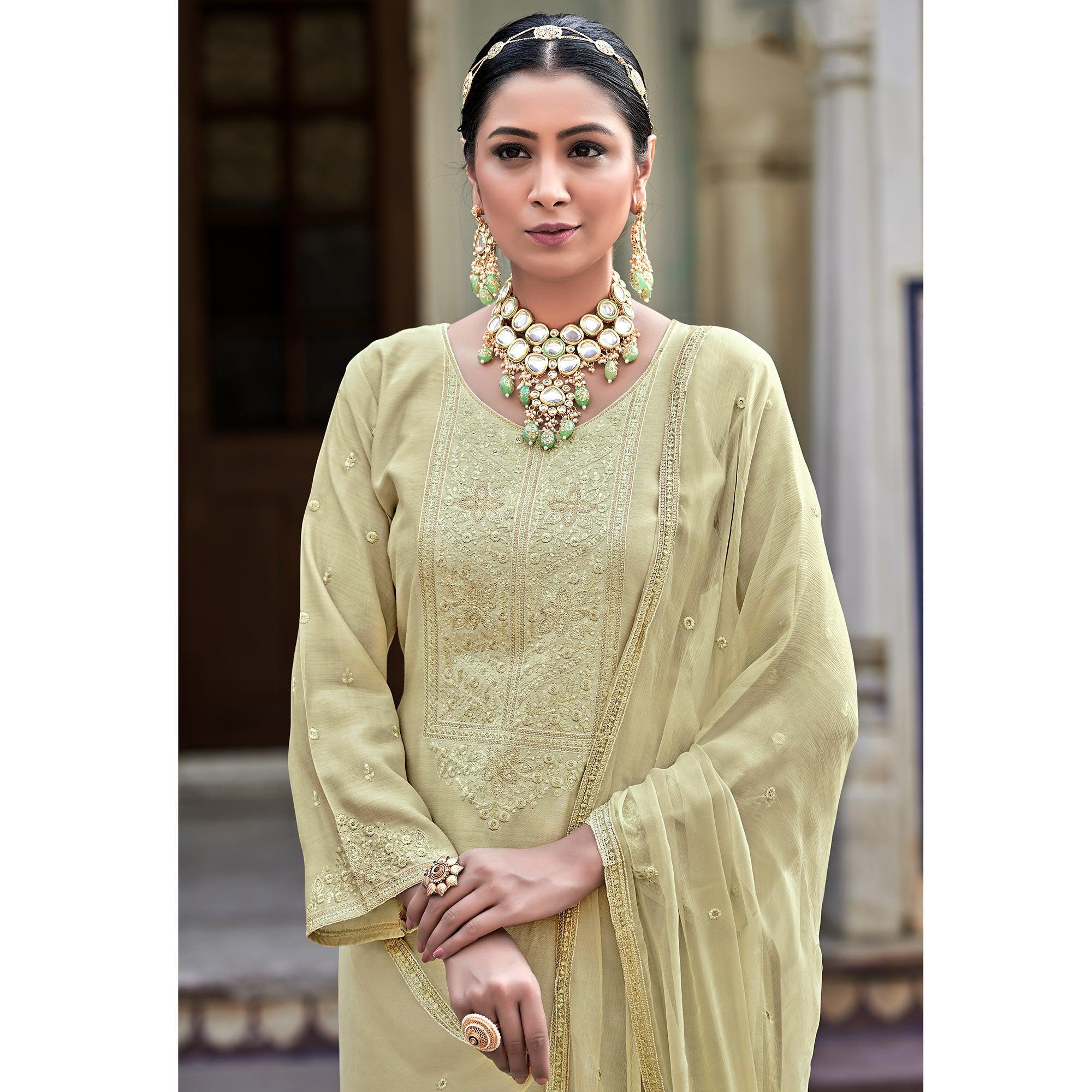 Pista Embroidered Cotton Silk Suit - Peachmode
