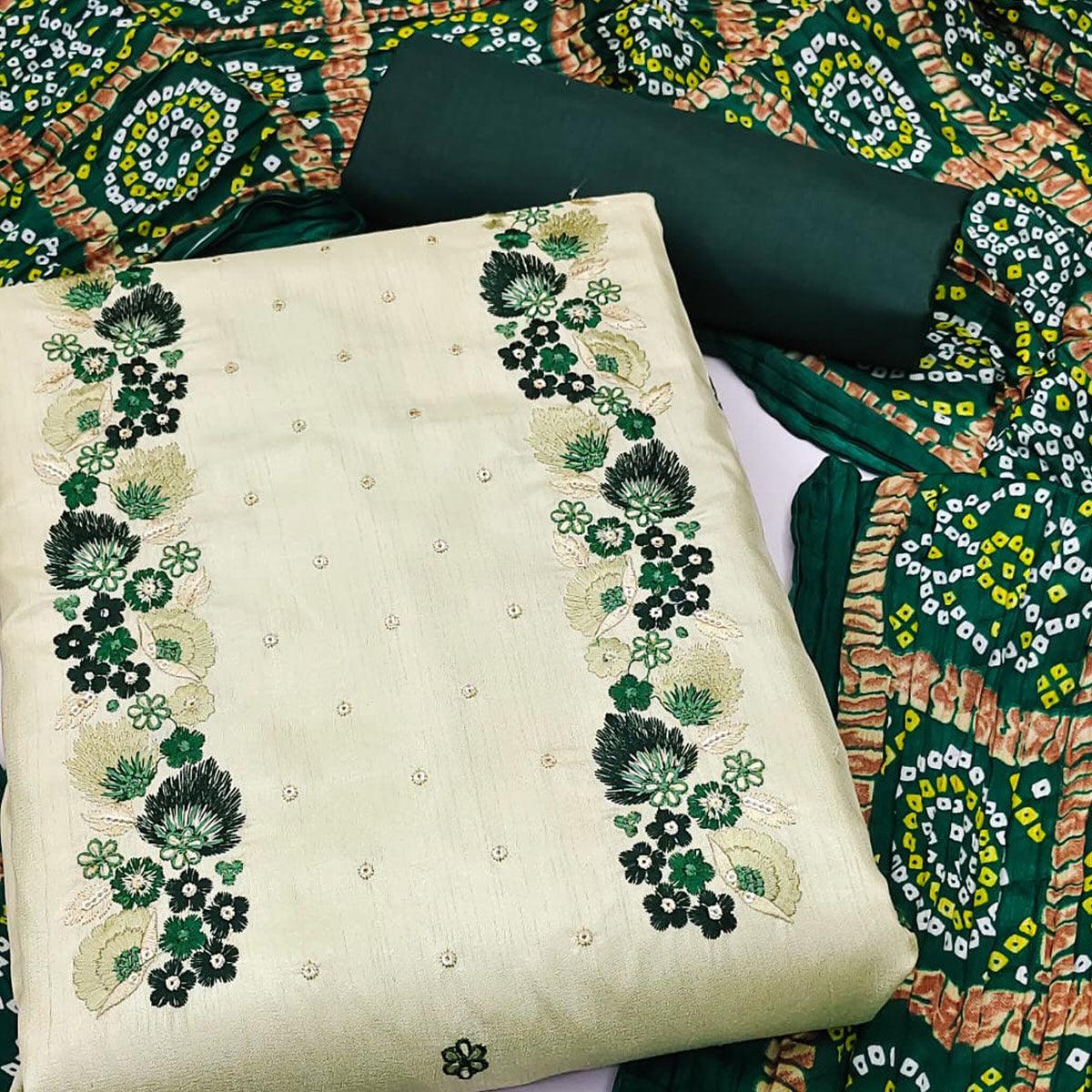 Pista Embroidered Pure Silk Dress Material - Peachmode