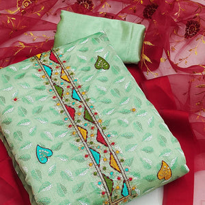 Pista Festive Wear Sequence Embroidered Chanderi Dress Material - Peachmode