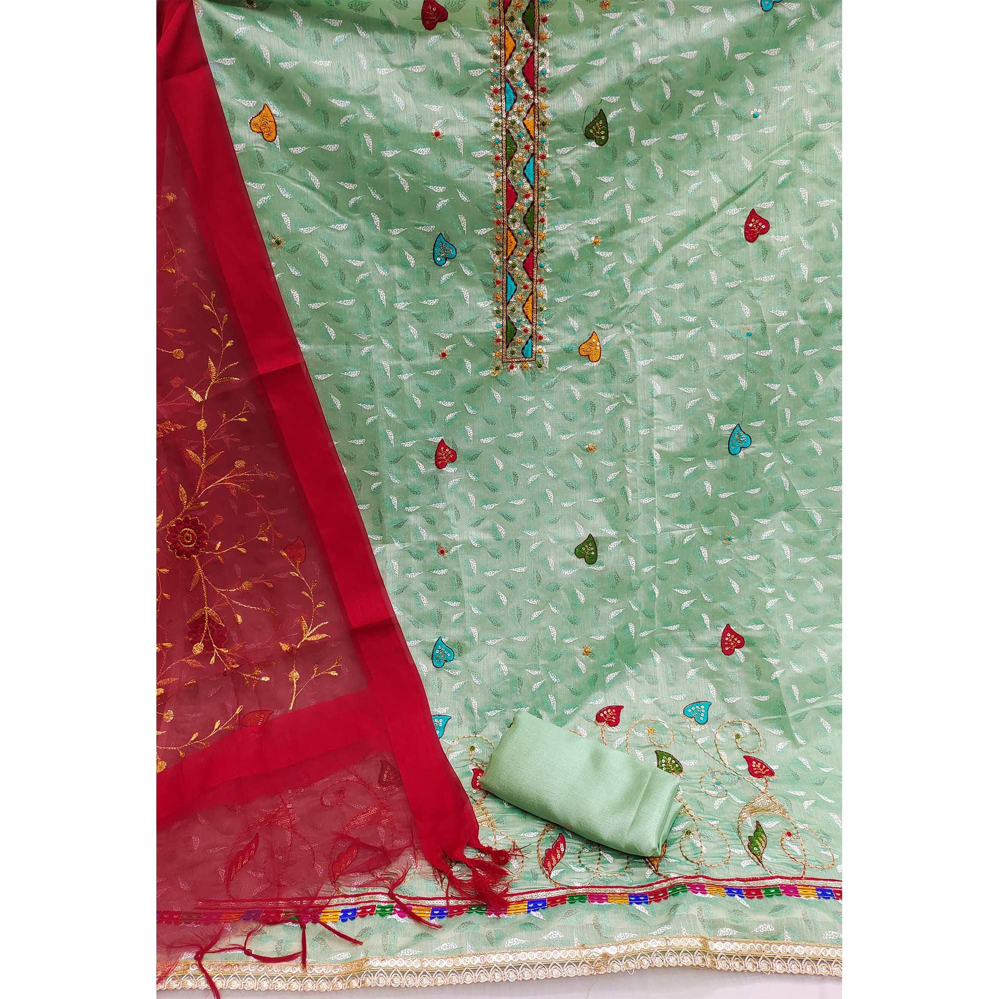 Pista Festive Wear Sequence Embroidered Chanderi Dress Material - Peachmode