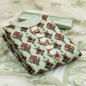 Pista Green Casual Wear Digital Printed Modal Chanderi Dress Material - Peachmode