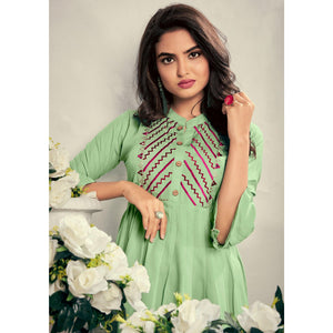 Pista Green Casual Wear Embroidered Rayon Maternity Kurti - Peachmode