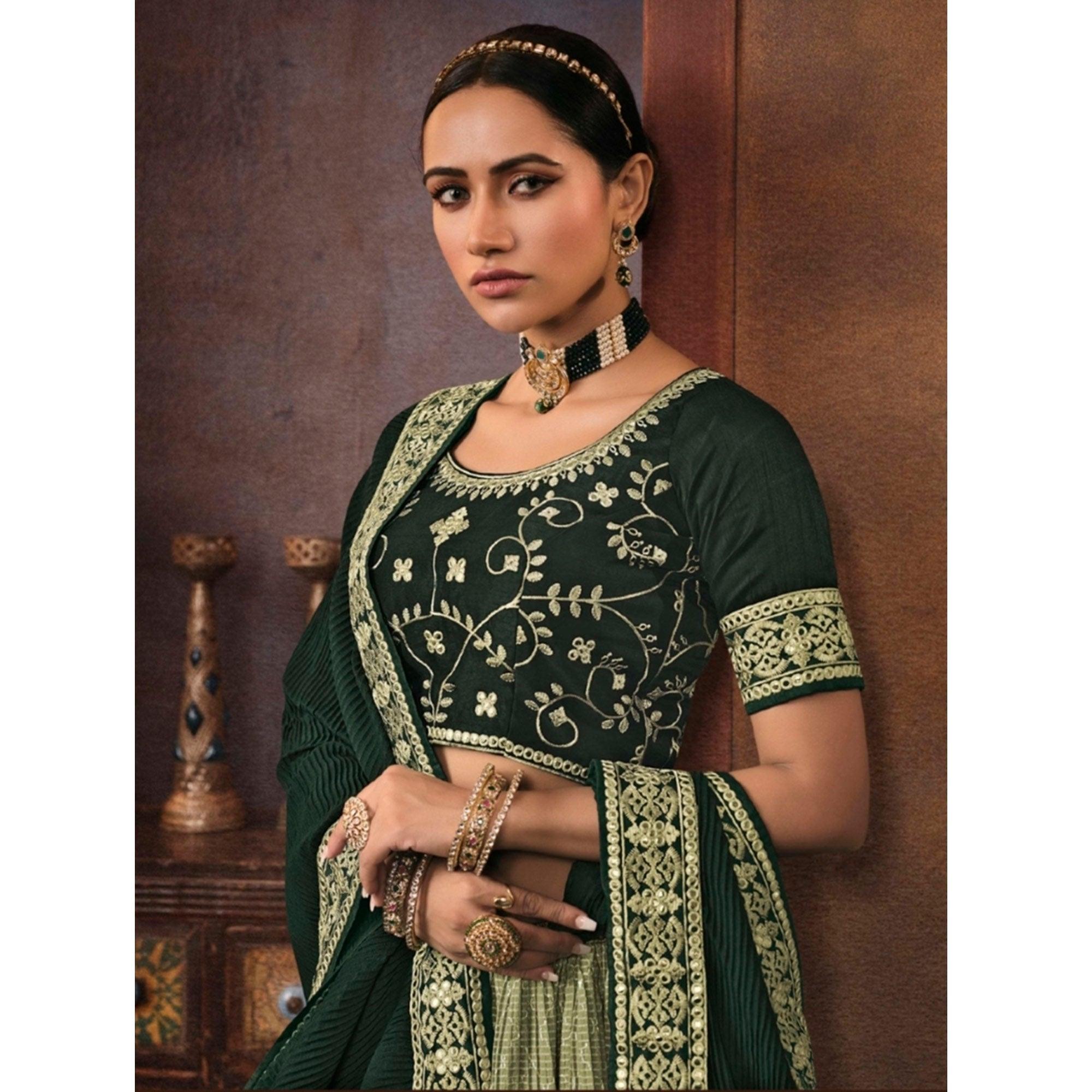 Pista Green Embroidered Chiffon Lehenga Choli - Peachmode