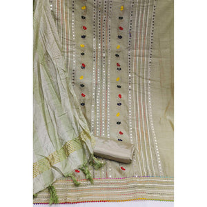Pista Green Festive Wear Floral Sequecne Embroidered Chanderi Dress Material - Peachmode