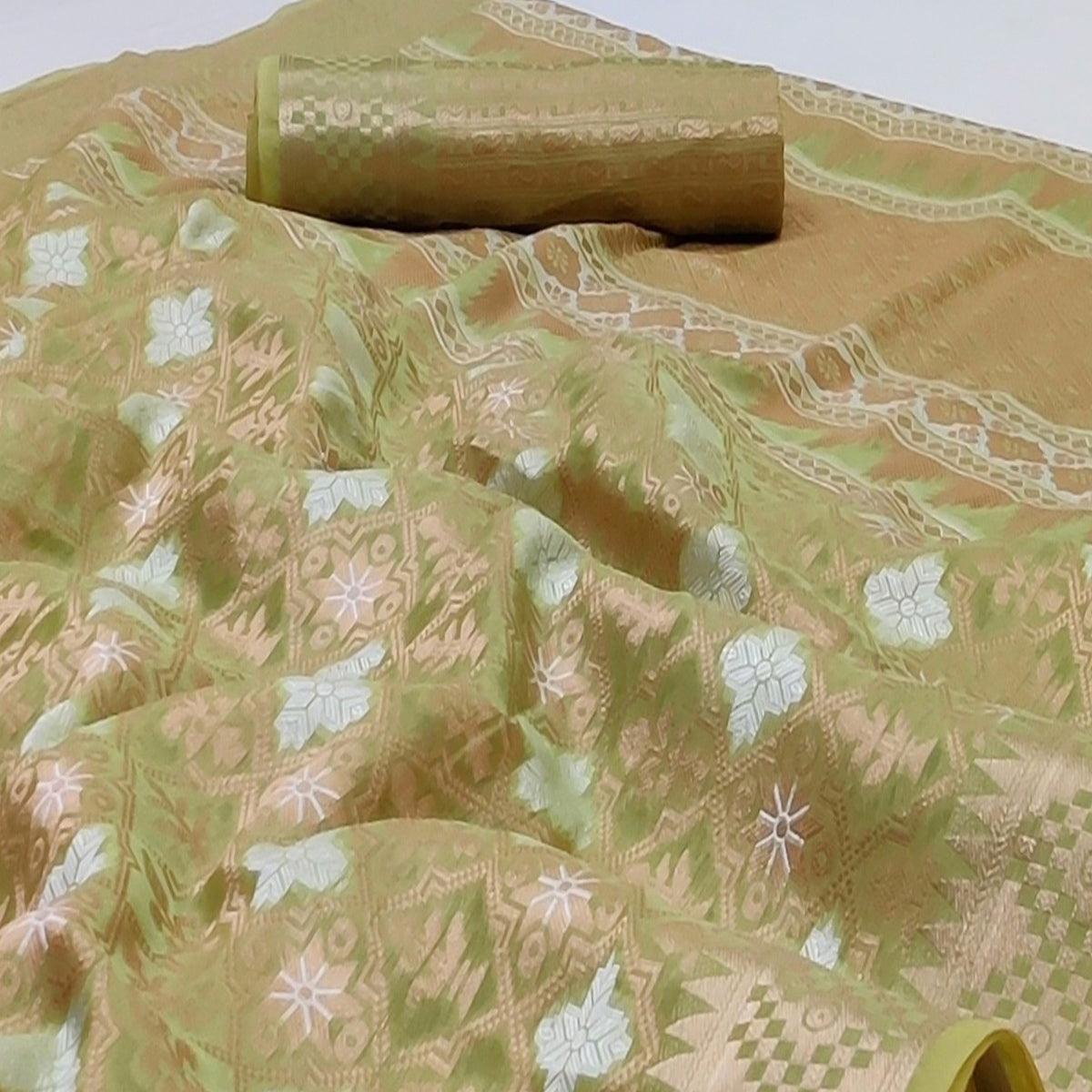 Pista Green Festive Wear Woven Art Silk Saree - Peachmode
