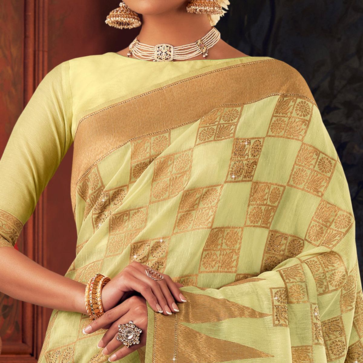 Pista Green Festive Wear Woven Silk Saree - Peachmode