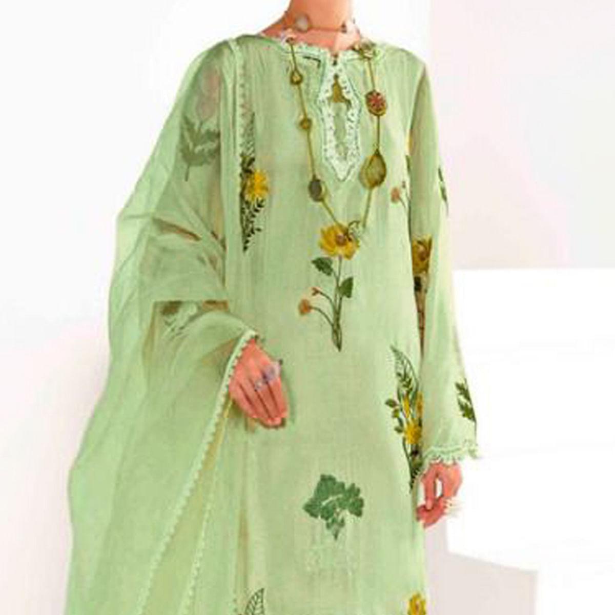 Pista Green Partywear Floral Embroidered Georgette Pakistani Suit - Peachmode