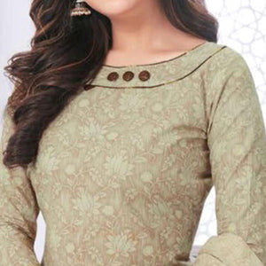 Pista Green Printed Leon Patiala Dress Material - Peachmode