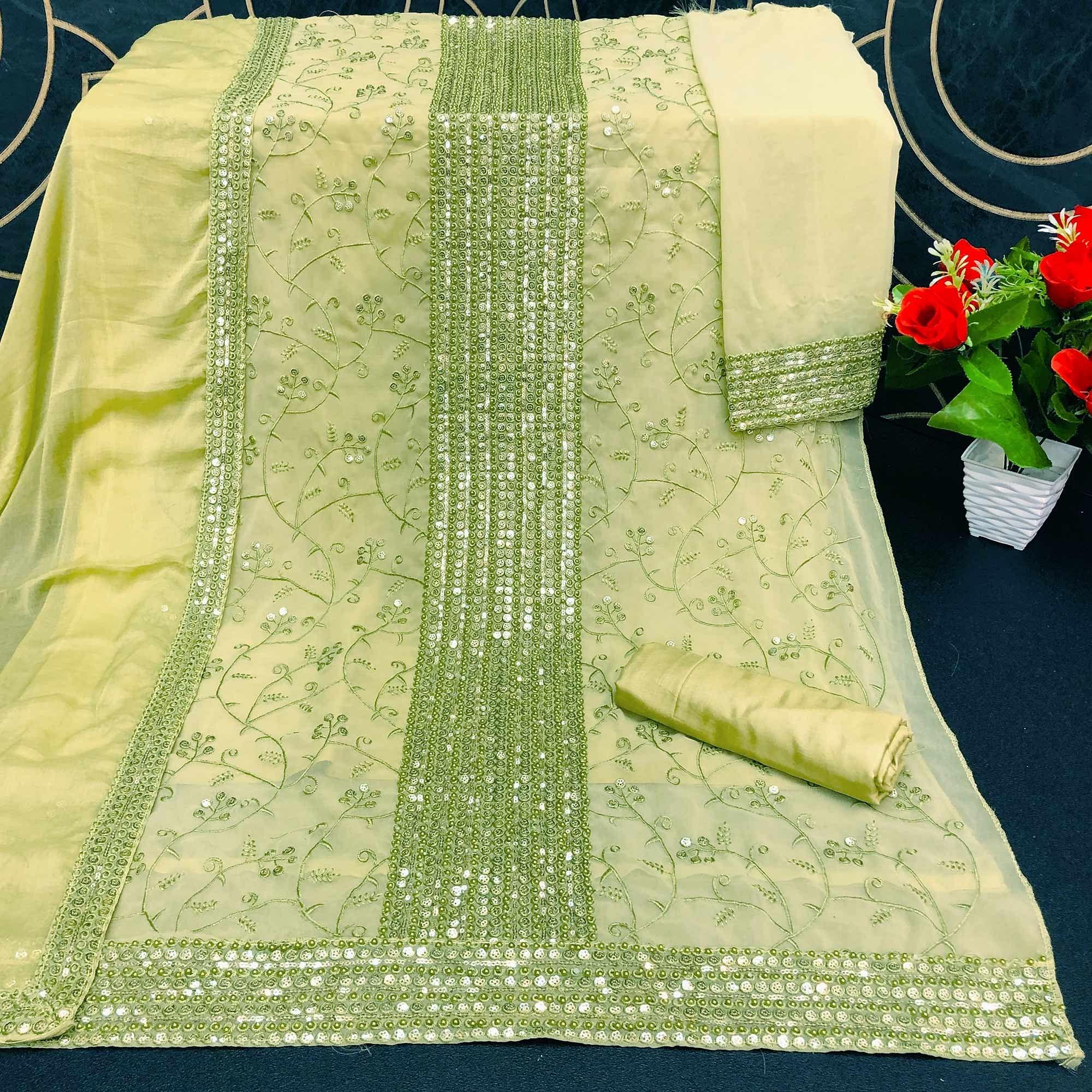 Pista Green Sequence Embroidered Georgette Anarkali Suit - Peachmode
