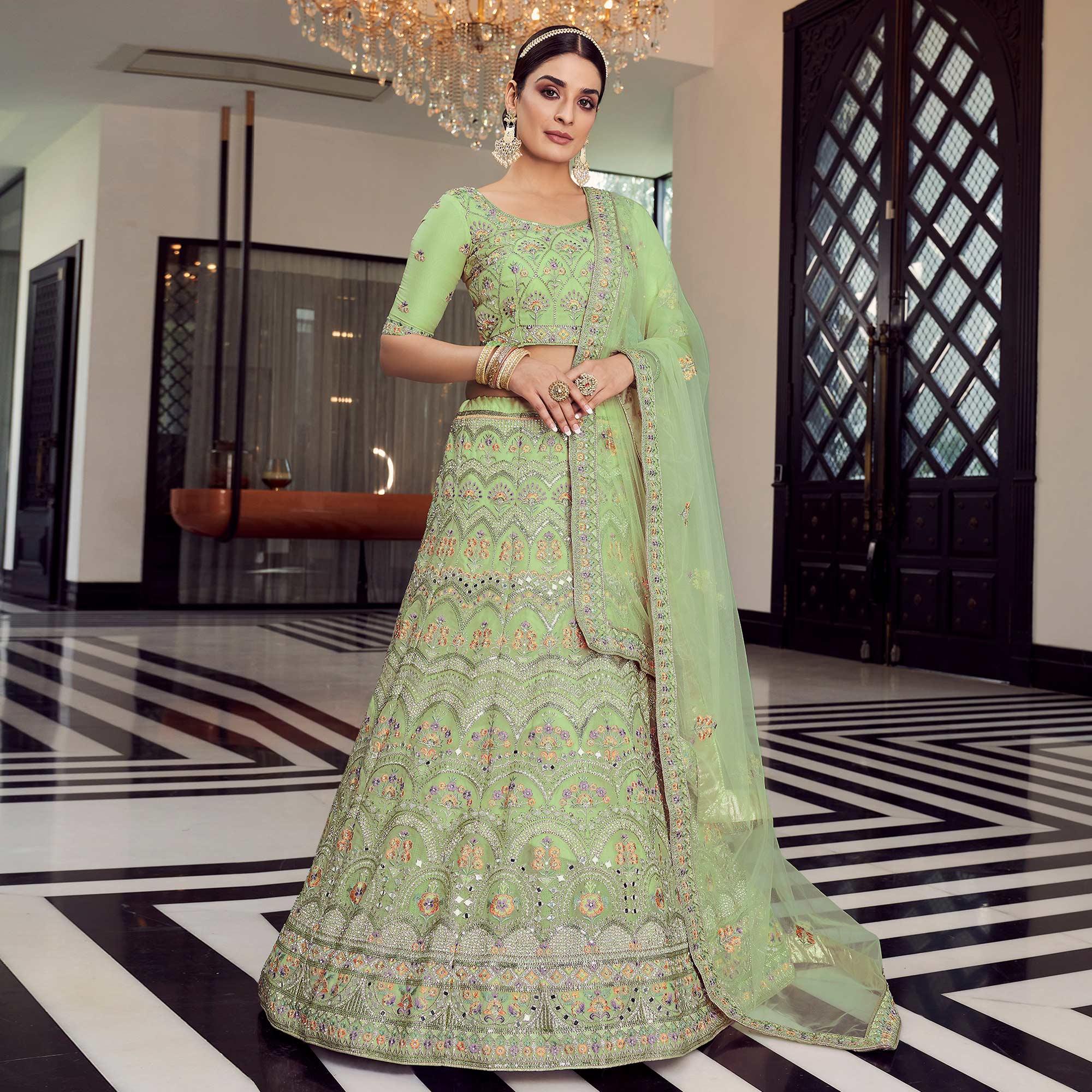 Pista Partywear Embellished Organza Lehenga Choli - Peachmode