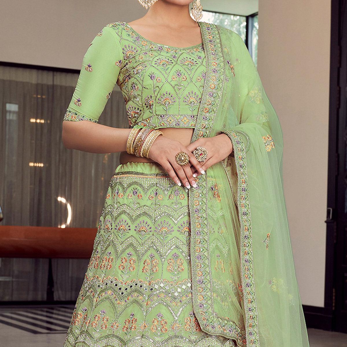 Pista Partywear Embellished Organza Lehenga Choli - Peachmode
