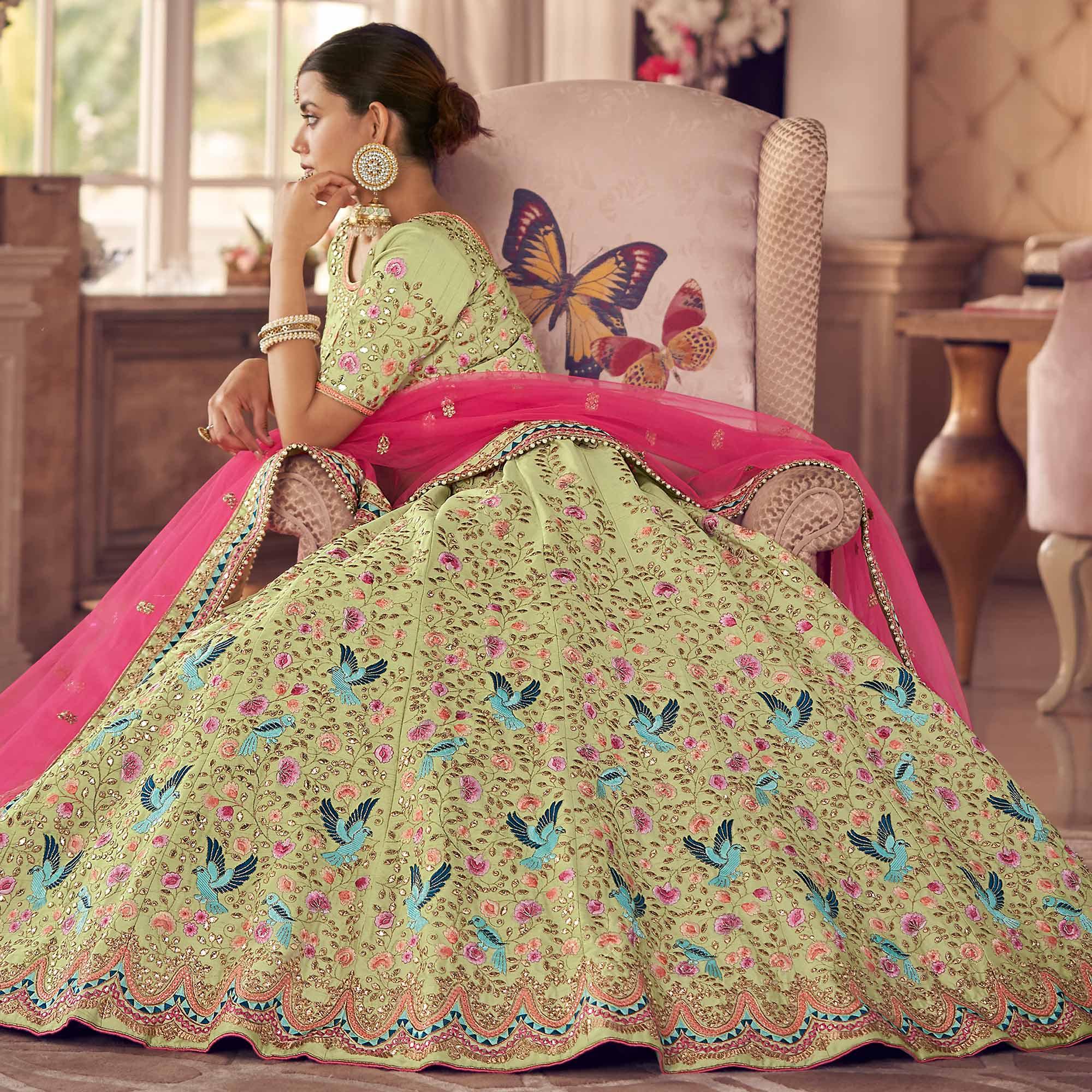 Pista Partywear Embroidered Organza Lehenga Choli - Peachmode