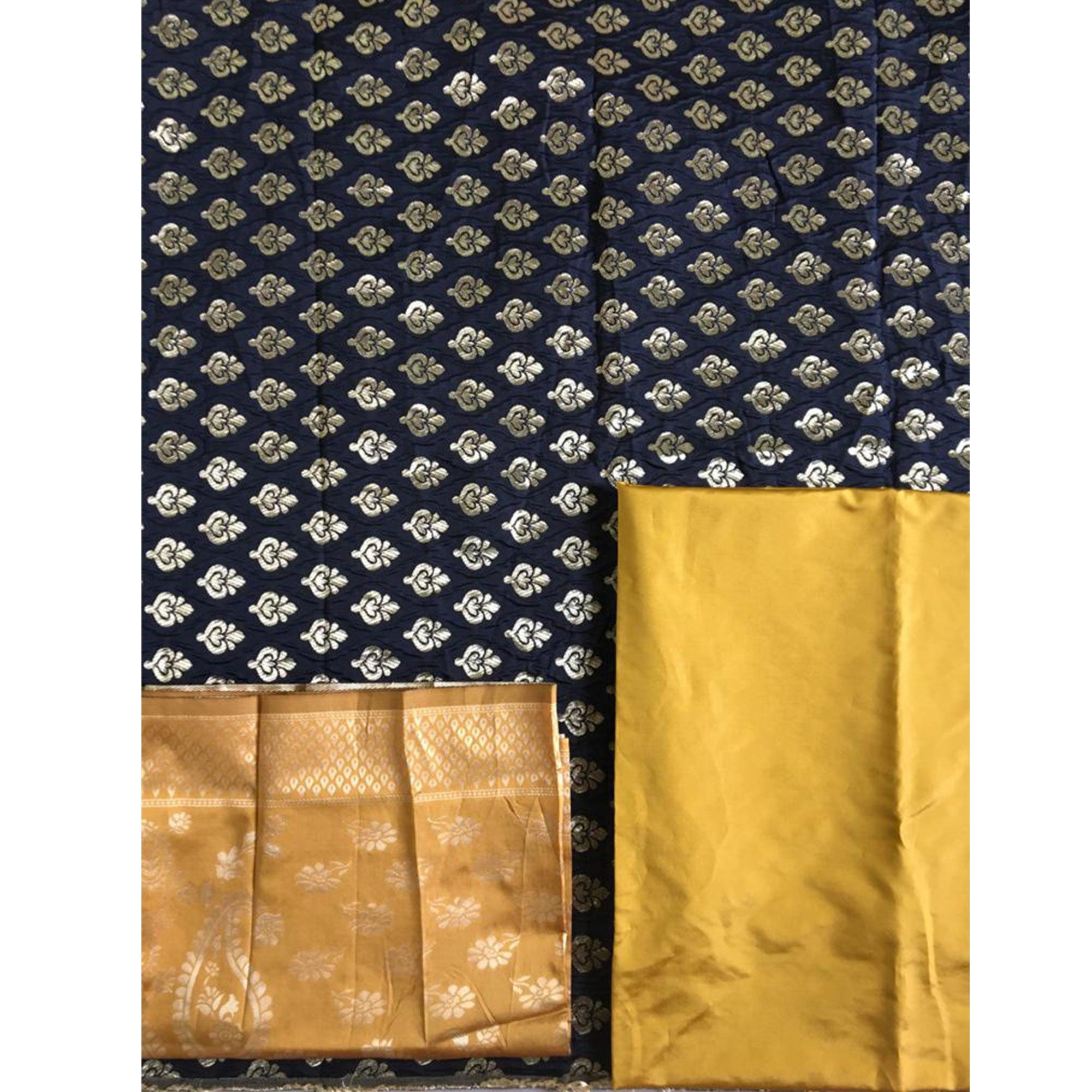 Pleasance Black Colored Casual Wear Woven Banarasi Silk Dress Material - Peachmode