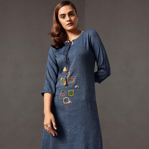 Pleasance Blue Colored Casual Wear Cotton Kurti With Bottom - Peachmode