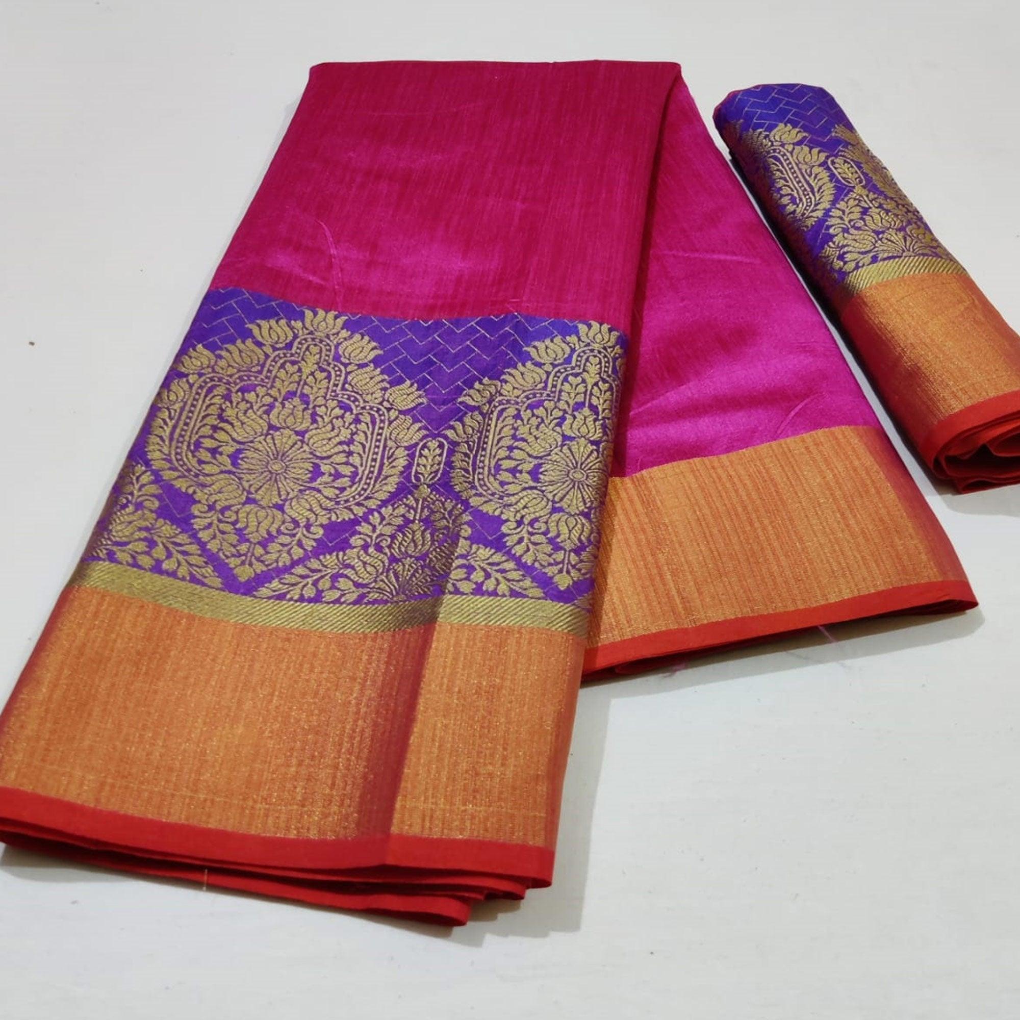 Pleasance Dark Pink Colored Festive Wear Woven Silk Saree - Peachmode