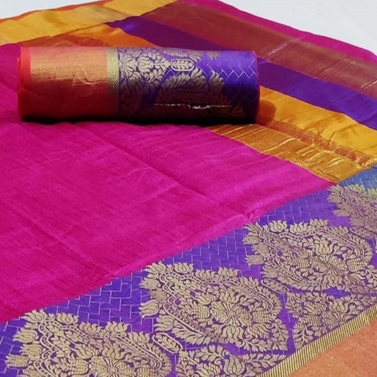 Pleasance Dark Pink Colored Festive Wear Woven Silk Saree - Peachmode
