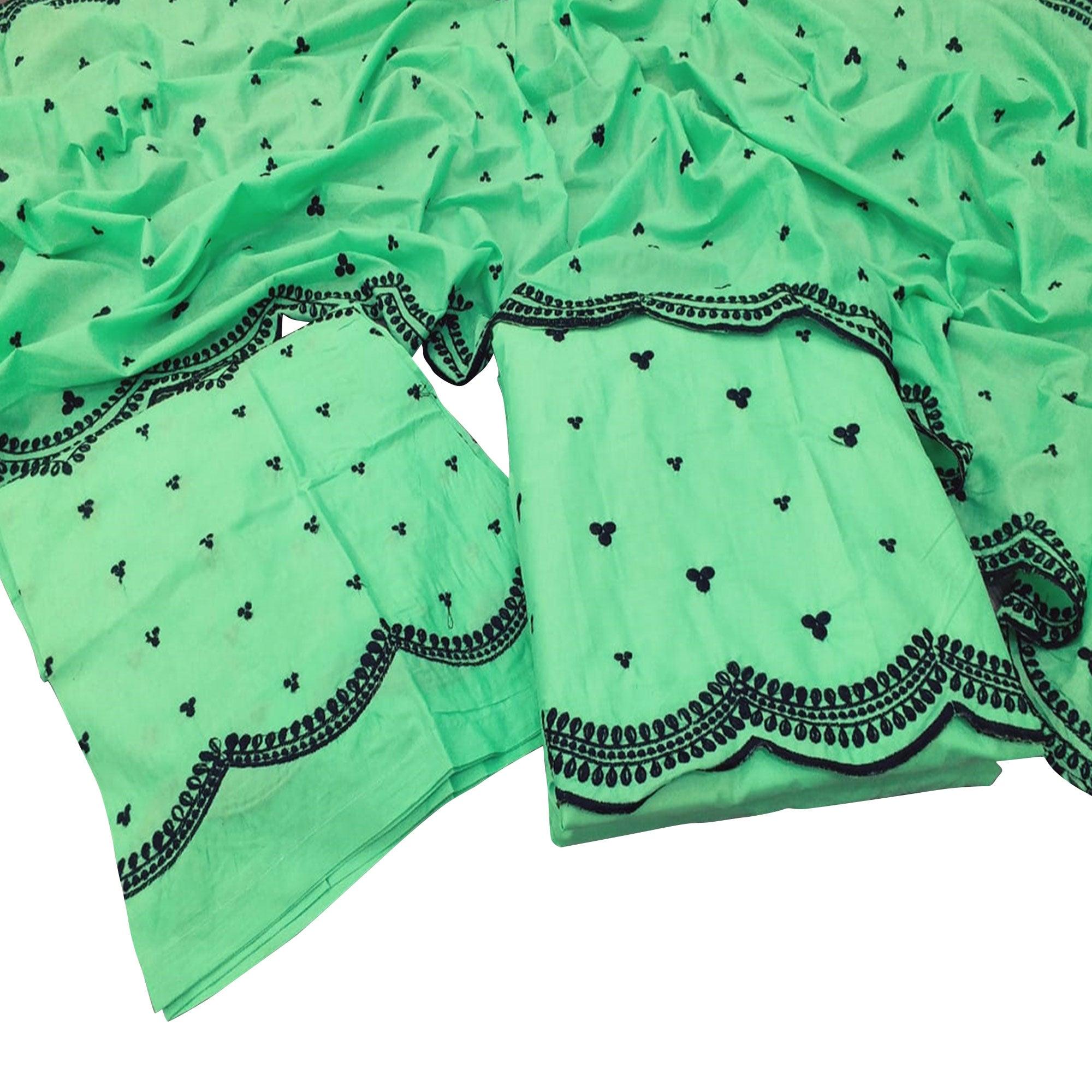 Pleasance Green Colored Casual Wear Embroidered Cotton Dress Material - Peachmode