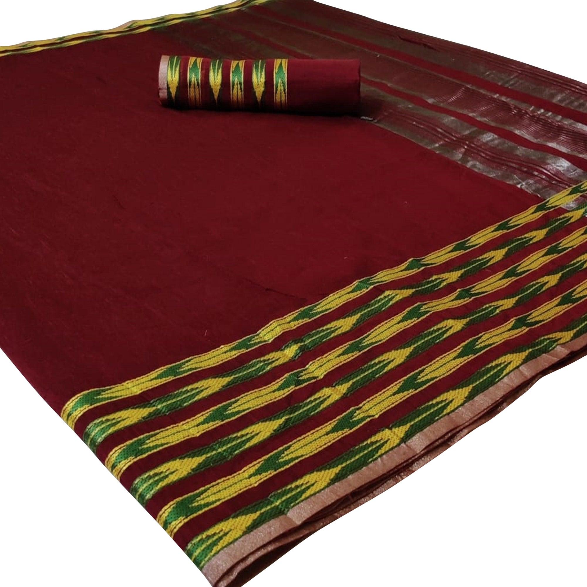 Pleasance Maroon Colored Festive Wear Woven Silk Saree - Peachmode