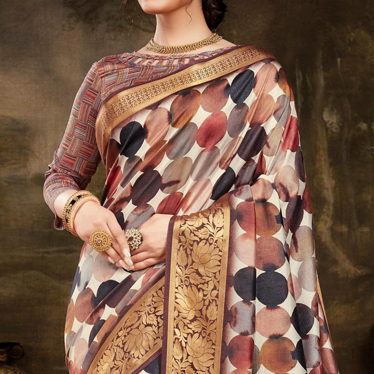 Pleasance Multi Colored Festive Wear Woven Silk Saree - Peachmode
