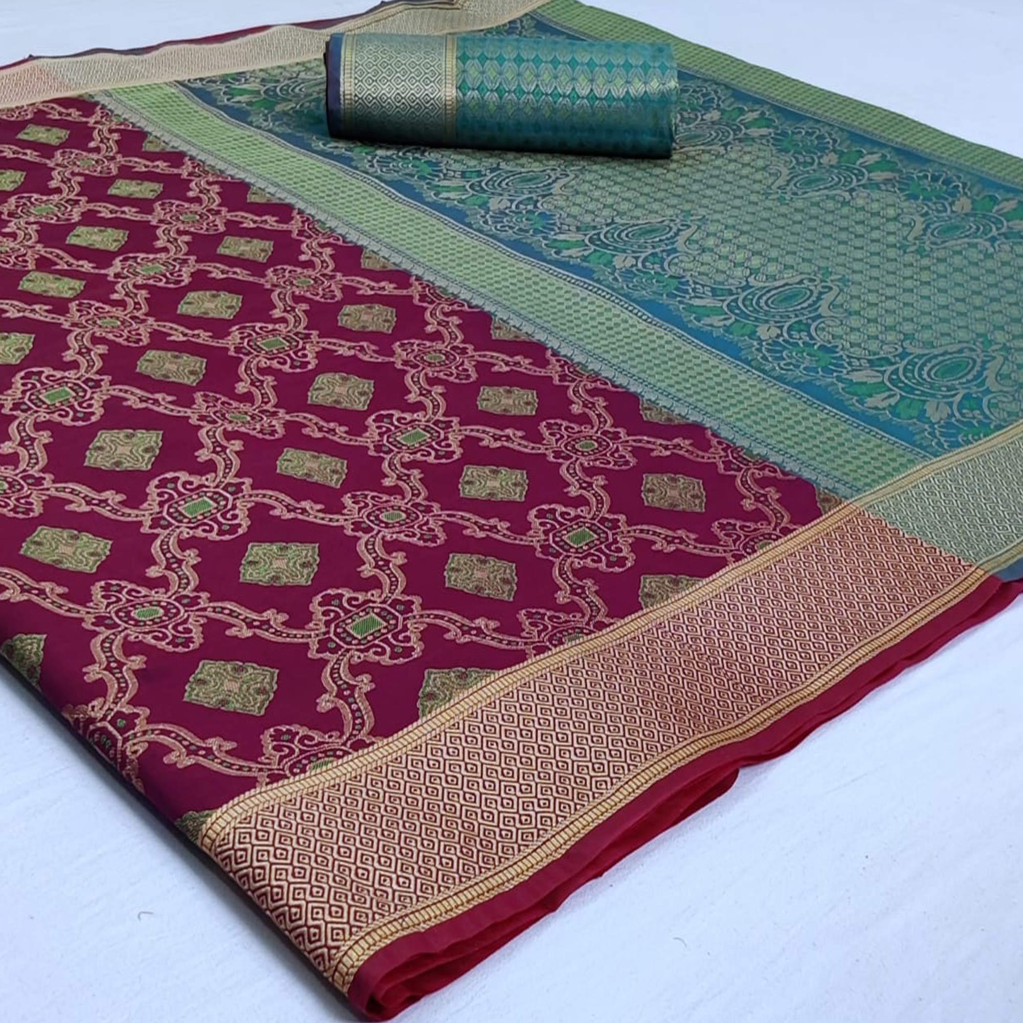 Pleasance Purple Colored Festive Wear Woven Silk Saree - Peachmode