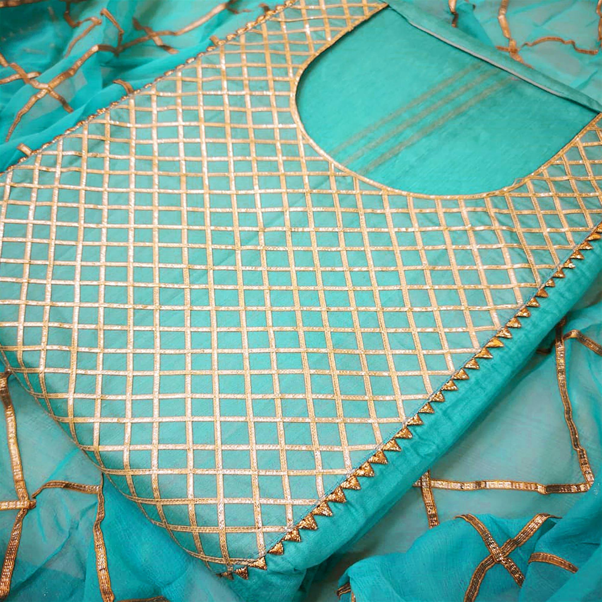 Pleasance Sky Blue Colored Partywear Embroidered Modal Dress Material - Peachmode
