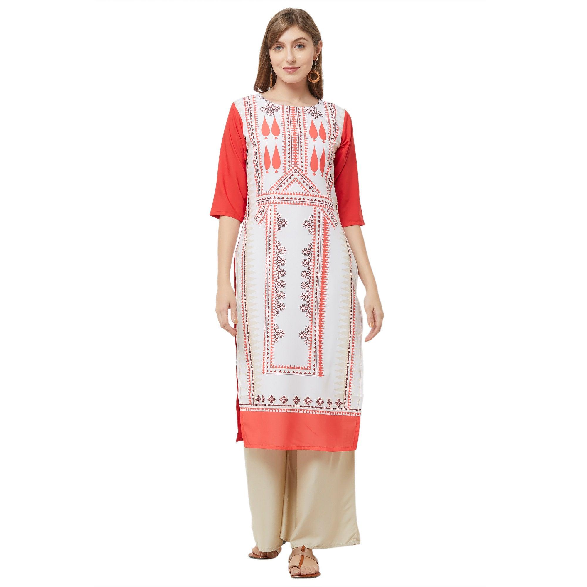 Pleasance White Colored Casual Printed Crepe Kurti - Peachmode