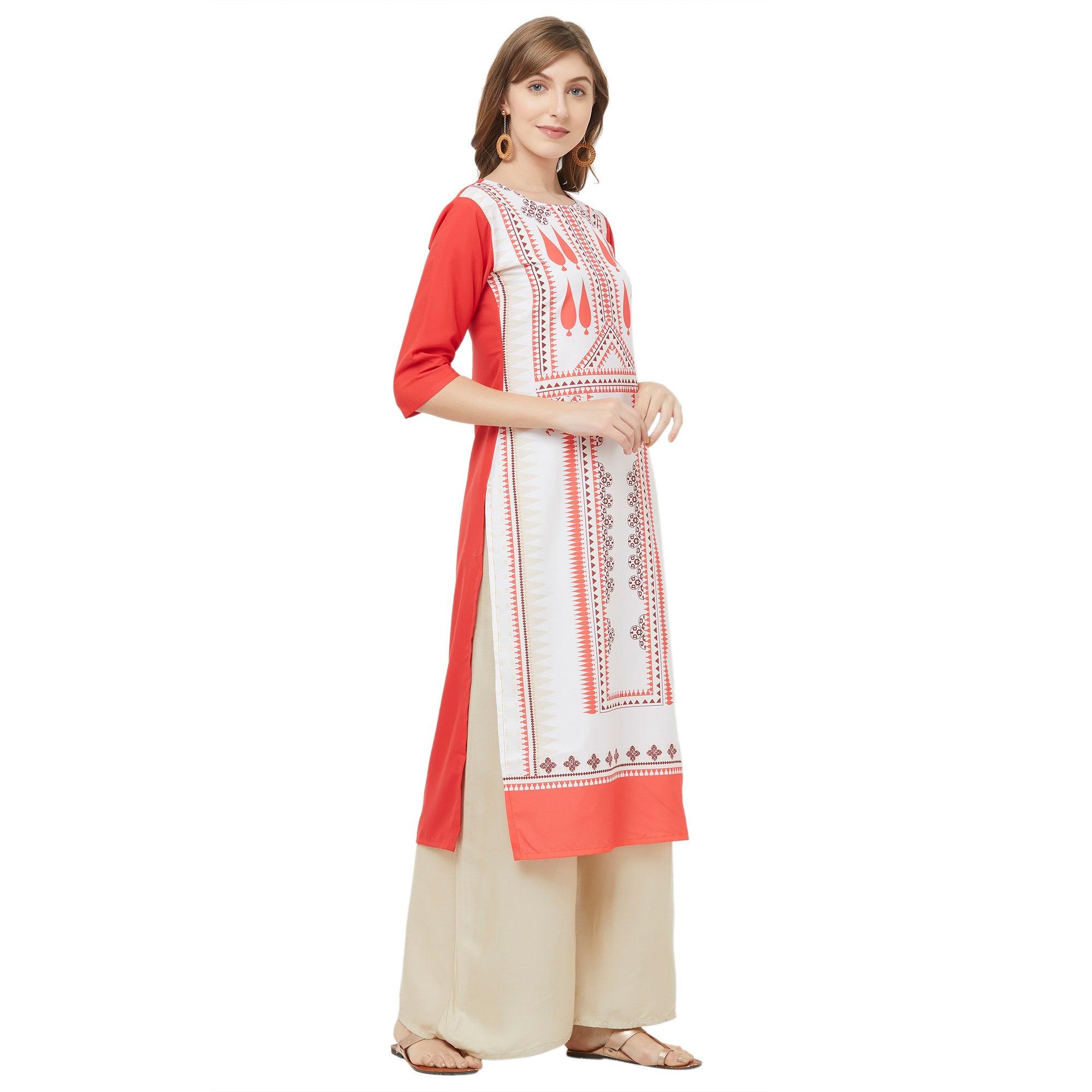 Pleasance White Colored Casual Printed Crepe Kurti - Peachmode