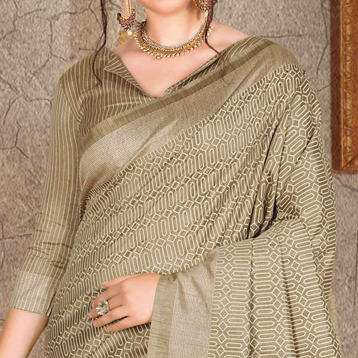 Pleasant Beige Colored Festive Wear Printed Bhagalpuri Silk Saree - Peachmode