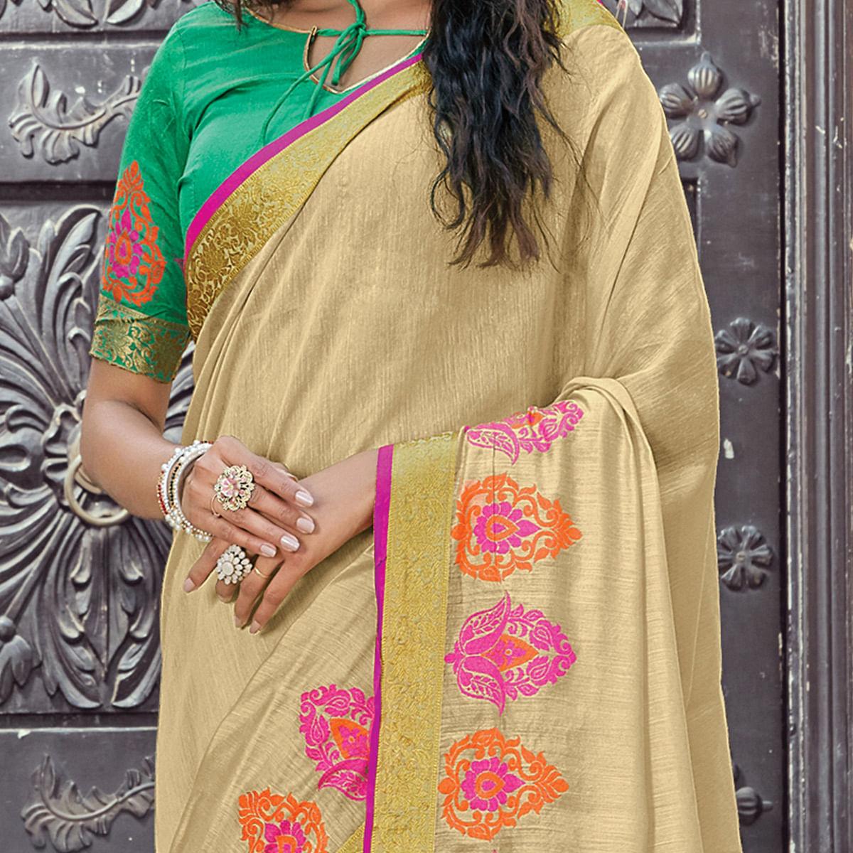 Pleasant Beige Coloured Casual Wear Woven Cotton Handloom Saree - Peachmode