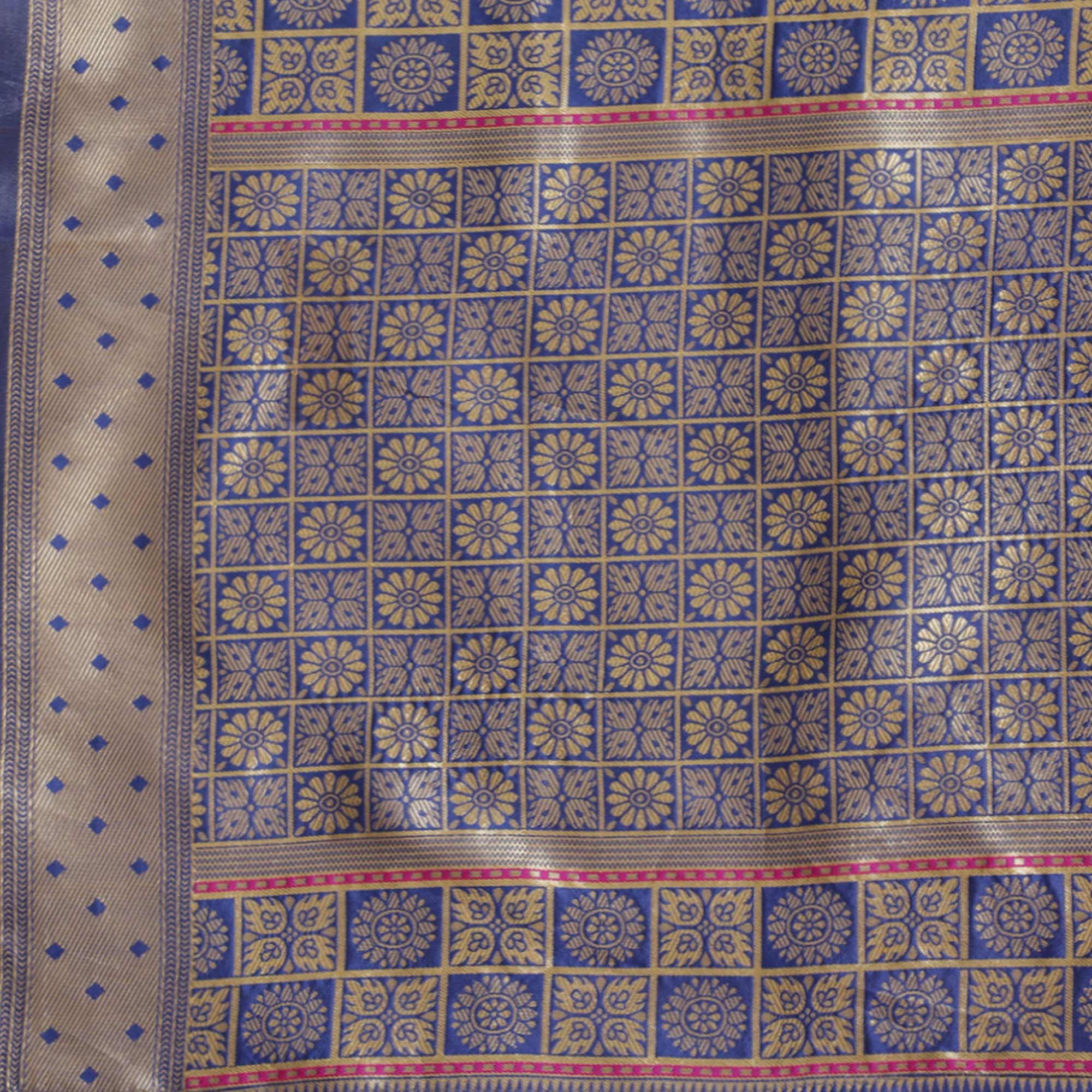 Pleasant Blue Colored Festive Wear Woven Silk Blend Saree - Peachmode