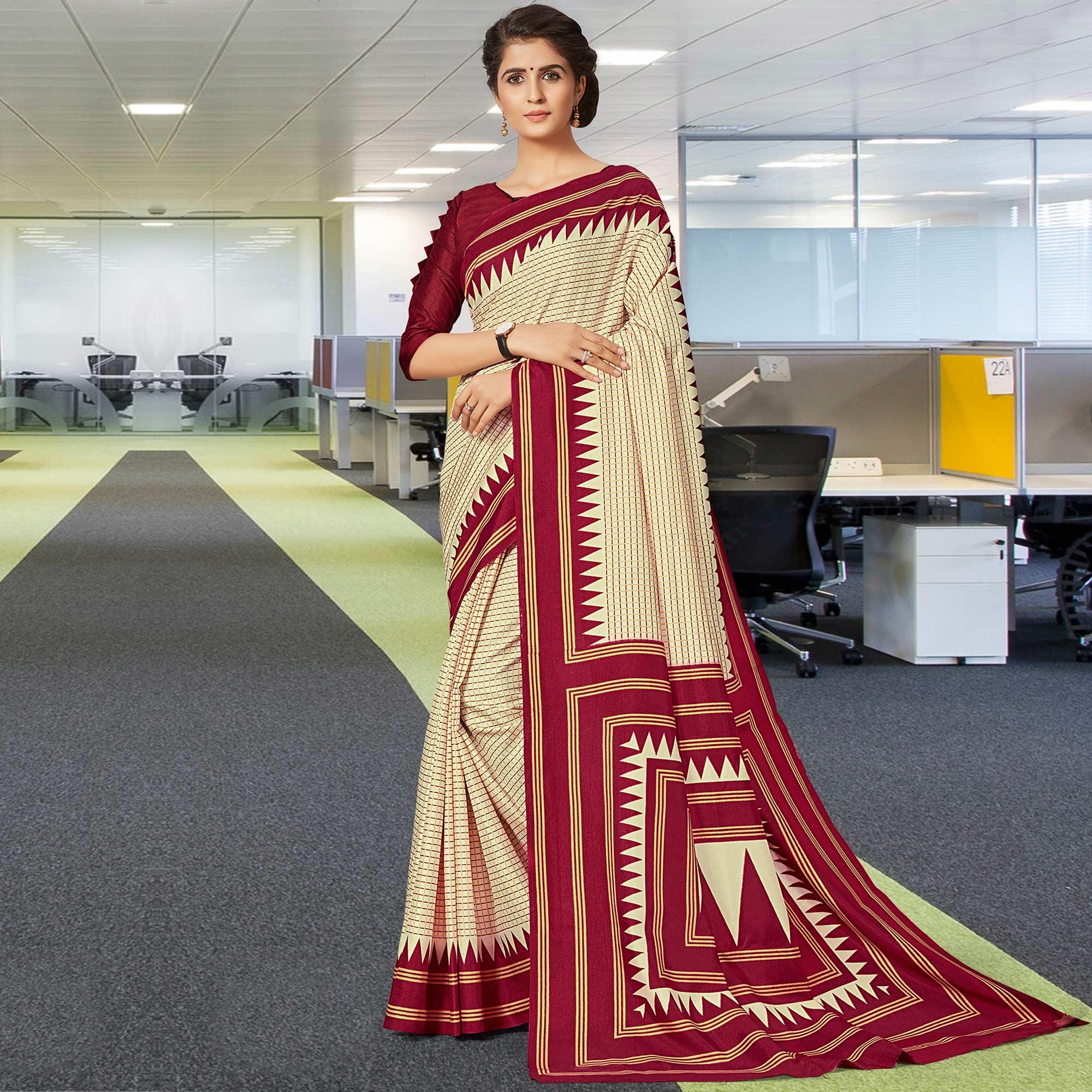 Pleasant Cream Coloured Casual Wear Printed Art Silk Saree - Peachmode