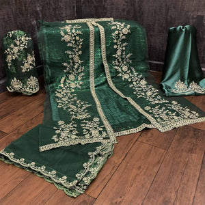 Pleasant Green Coloured Party Wear Floral Embroidered Butterfly Net Pakistani Straight Suit - Peachmode