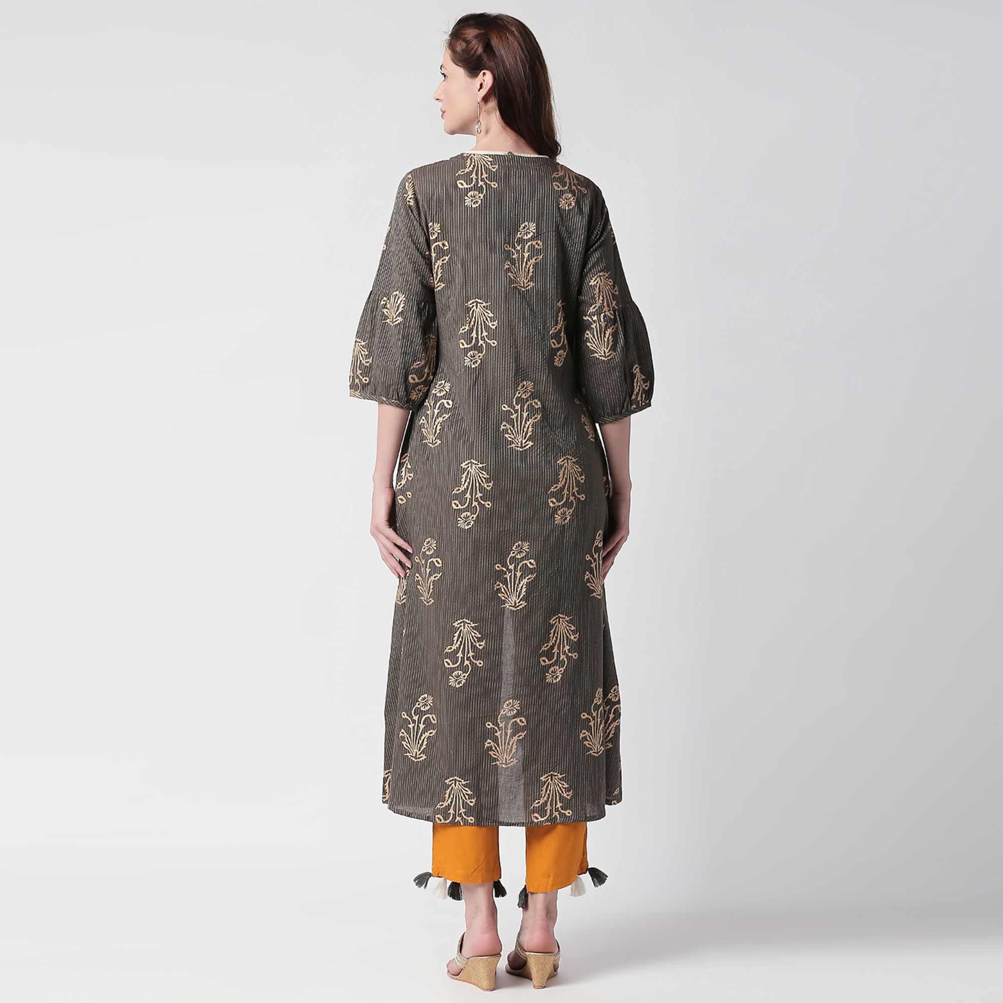 Pleasant Grey Colored Casual Printed Shrug Style Kurti - Palazzo Set - Peachmode