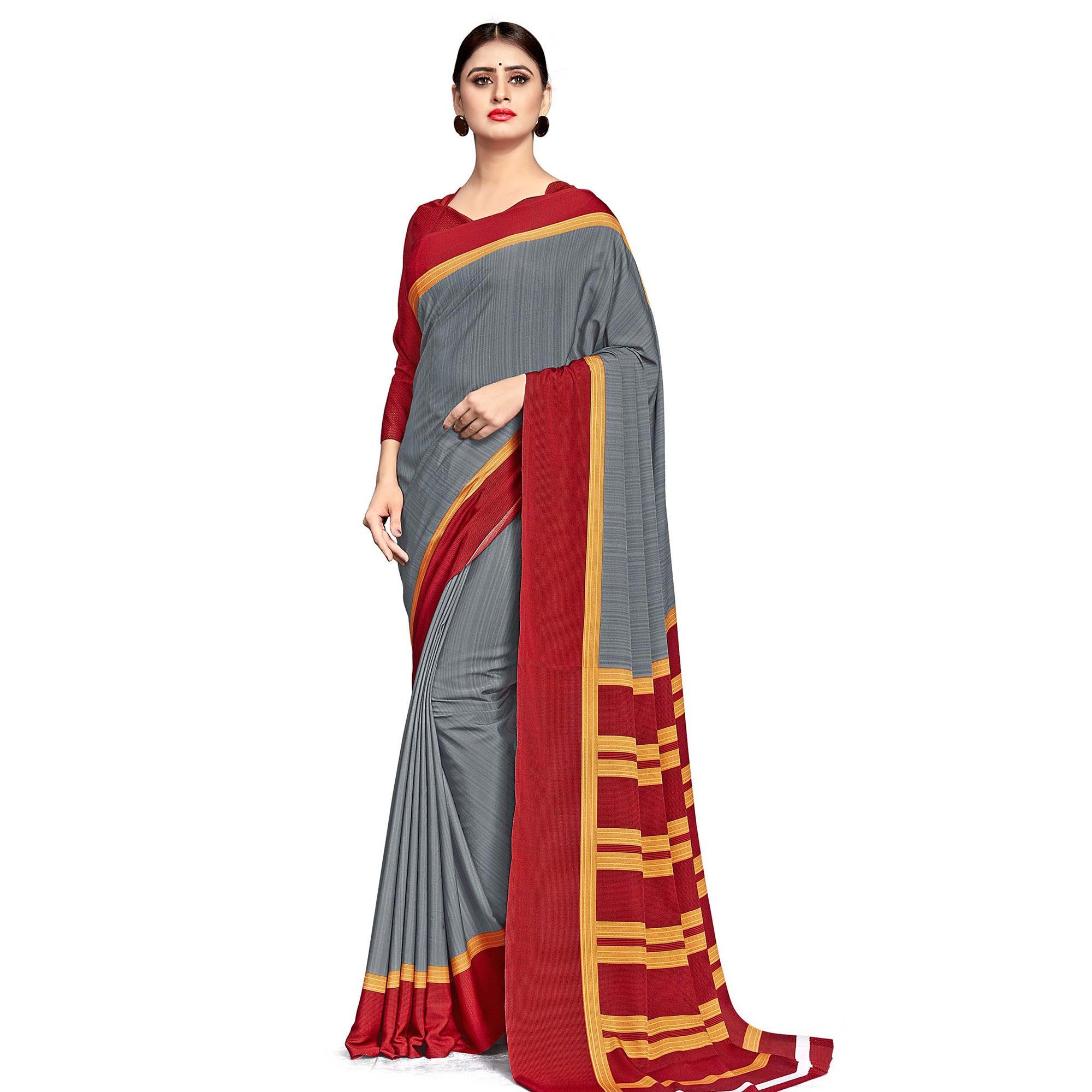 Pleasant Grey Colored Casual Wear Printed Crepe Saree - Peachmode