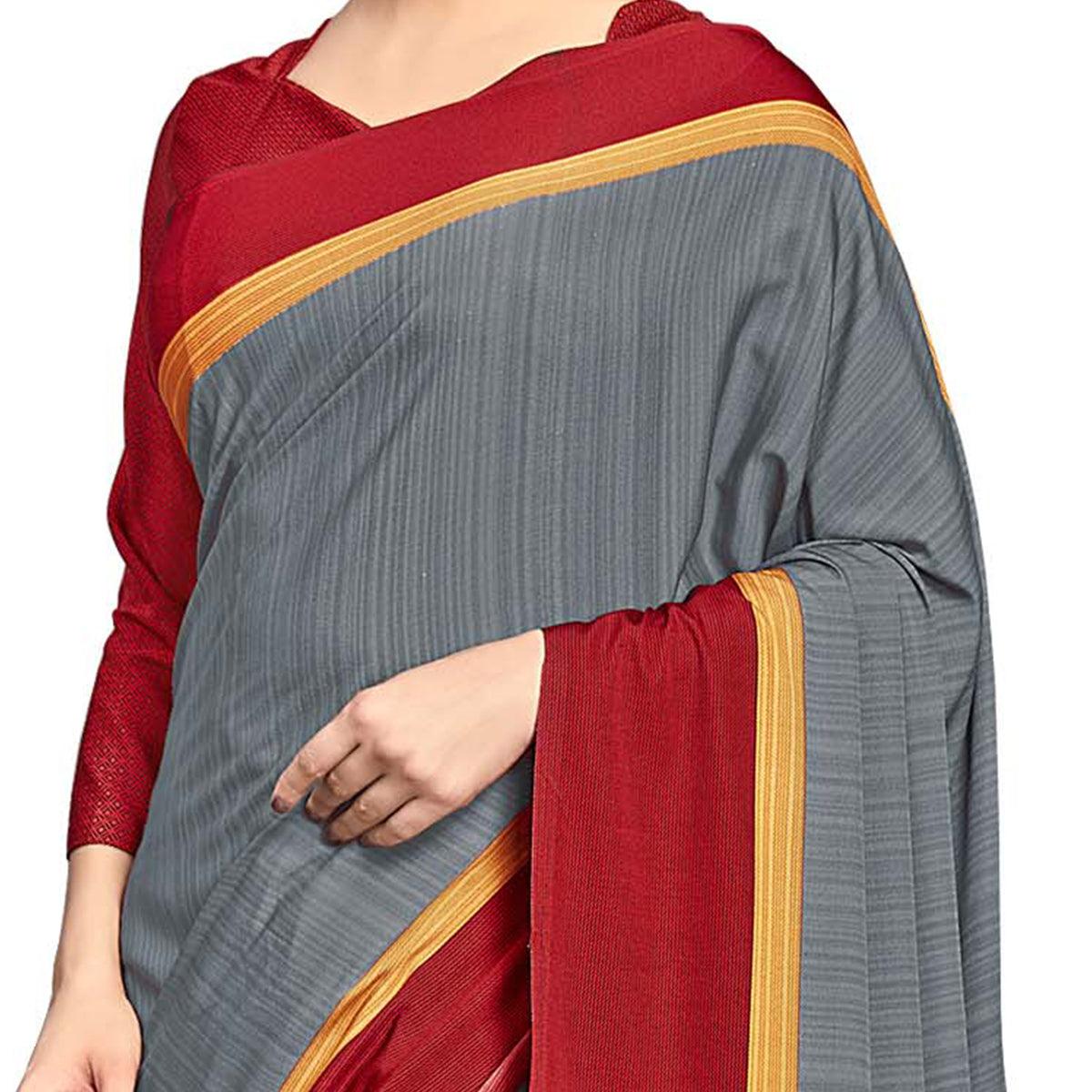 Pleasant Grey Colored Casual Wear Printed Crepe Saree - Peachmode