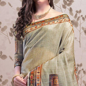 Pleasant Light Olive Green Colored Party Wear Printed Art Silk Saree - Peachmode