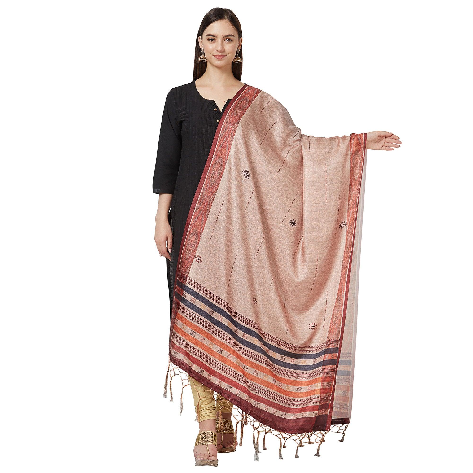 Pleasant Light Peach Colored Casual Printed Pashmina Silk Dupatta - Peachmode