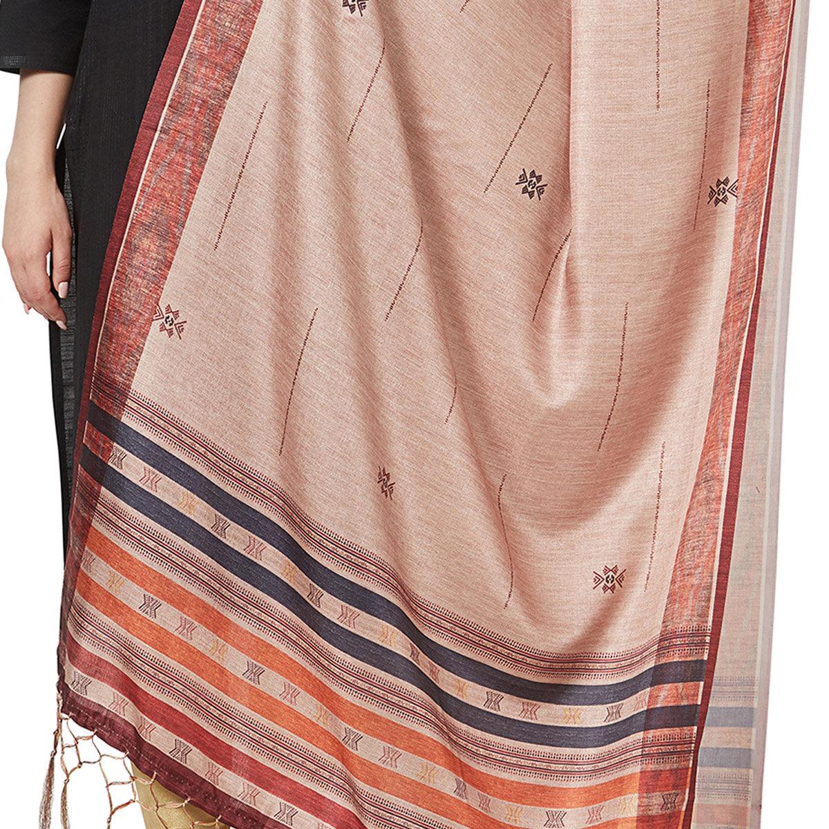 Pleasant Light Peach Colored Casual Printed Pashmina Silk Dupatta - Peachmode